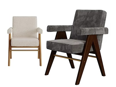 Modern Fabric Accent Chairs With Light And Dark Gray Colors And Wooden Legs 3d model