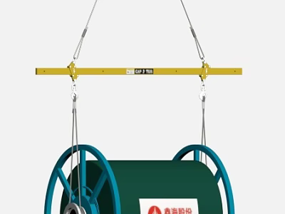 Green Industrial Cable Reel With Blue Wheels And Yellow Lifting Beam For Marine Inspection 3d model