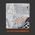 Stacked Gray White Furniture Blankets With Orange Tassels And Abstract Patterns