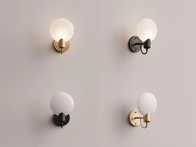 Modern Wall Lamps With White Spherical Shades And Gold Black Bases Design 3d model