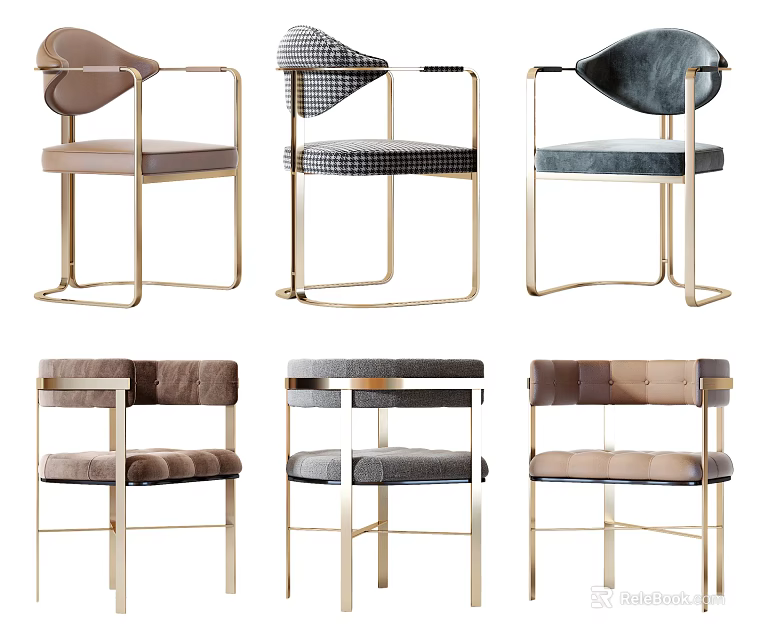 Modern Dining Chairs With Metal Frames And Upholstered Seats In Various Designs 3d model 