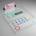 Boxing Ring With Blue And Yellow Mat Person Standing Surrounded By Lights And Billboard