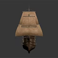 Wooden Sailing Ship Model With Brown Sails And Ornate Watercraft Details