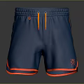 Blue Sporty Shorts With Orange Drawstring Red Trim And Embroidered Logo