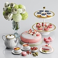 Dessert Cake Combo Vase Cake Dessert Coffee Table Teapot Fruit Chocolate Blueberry Strawberry Flower 3d model