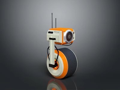 Modern Computer Controlled Wheeled Robot With Camera Antenna And Orange White Design 3d model