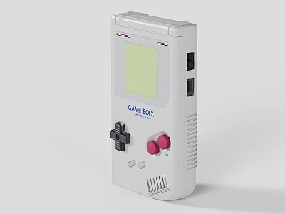 White Electric Toy Handheld Game Console With Green Screen Black D-Pad And Pink Buttons 3d model
