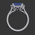 Elegant White Ring With Square Blue Gemstone And Decorative Details