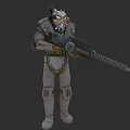 Futuristic Game Movie Character in Gray Armor with Yellow Eyes Holding Large Gun