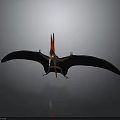 Giant Pterosaur With Large Wings And Fiery Red Orange Crest On Gray Background With Reflection