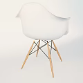 Modern White Armchair With Curved Armrests Wooden Legs And Black Metal Frame