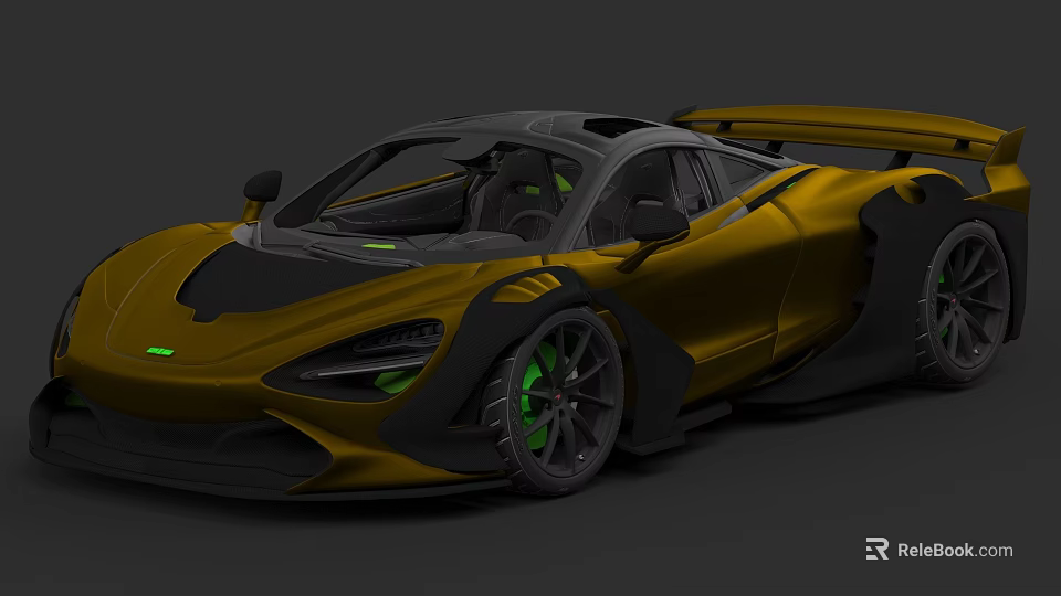Golden Sports Car With Black Roof Green Wheels And Sleek Aerodynamic Design 3d model 