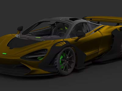Golden Sports Car With Black Roof Green Wheels And Sleek Aerodynamic Design 3d model