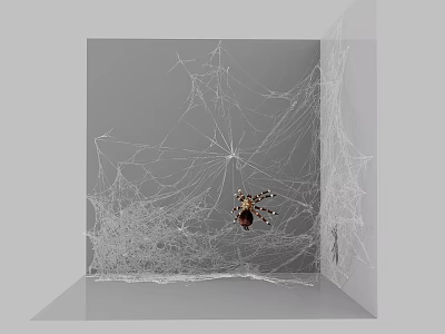 Reptile Lizard Resting On Spider Web In Gray Corner With Intricate Web Patterns 3d model