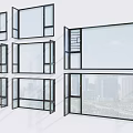 Modern Window Designs With Black Frames Glass Panels And City View 3d model