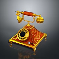 Vintage Gold And Red Decorative Telephone With Classic Dial Design