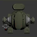 Green Mechanical Robot With Blue Chest Device And Red Tool In Gray Background 3d model