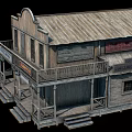 Vintage Western Style Wooden Two Story Bed and Breakfast Building With Balcony And Signboards