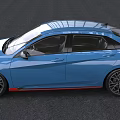 Blue Modern Sporty Sedan Car With Black Wheels And Red Accents Design