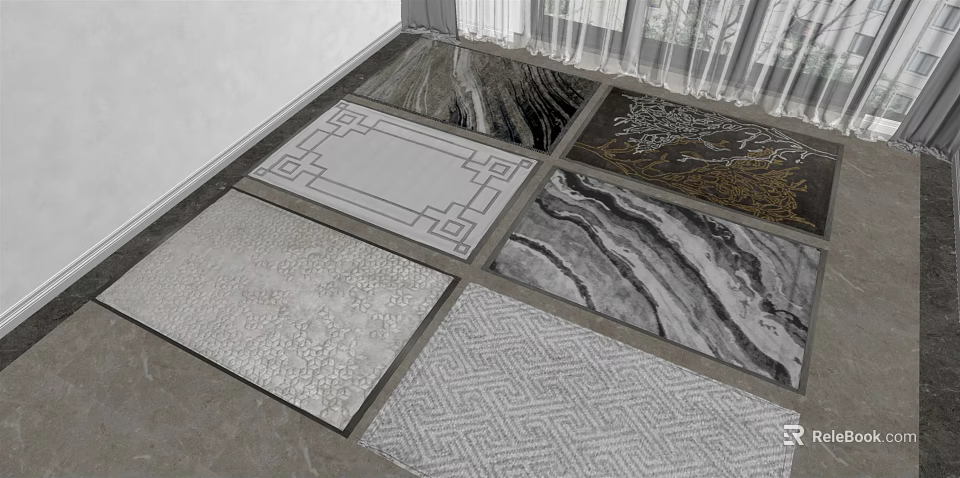 Square Rugs With Various Geometric Patterns Marble Textures And Woven Designs For Indoor Spaces 3d model