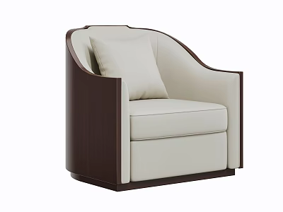 Comfortable Modern Single Sofa with Light Beige Cushion and Dark Wooden Frame 3d model