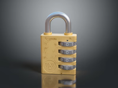 Sturdy Combination Lock Hardware Tool with Golden Body and Silver Shackle Number Dials 3d model