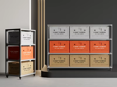 Modern Multi Layer Storage Cabinet Rack With Wheels And Colorful Storage Boxes 3d model