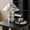 Crinkled Metallic Table Lamp on Dark Wooden Table with Tray Book and Small White Object