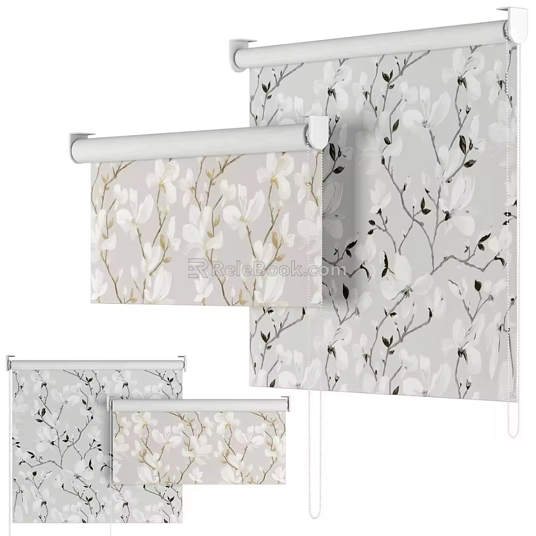 Printed roll-up fabric curtains 3d model