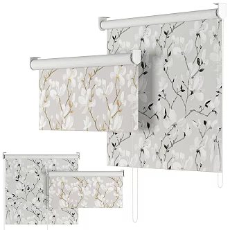 Printed roll-up fabric curtains 3d model