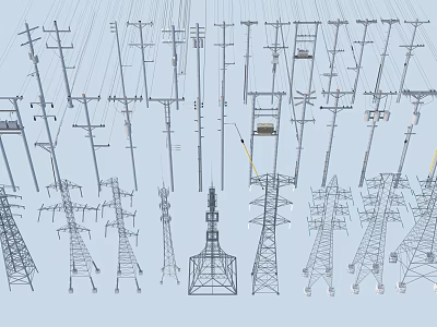 modern electric pole high voltage line high voltage tower signal tower 3d model