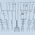 modern electric pole high voltage line high voltage tower signal tower 3d model