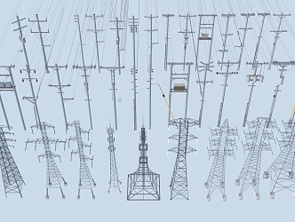 modern electric pole high voltage line high voltage tower signal tower 3d model