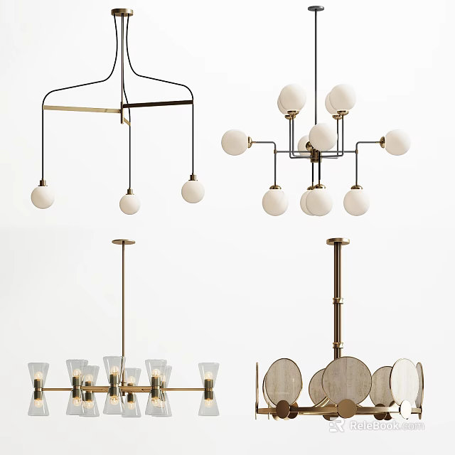 Modern Chandeliers With Multiple Designs Spherical Bulbs And Metal Frames For Interior Decor 3d model