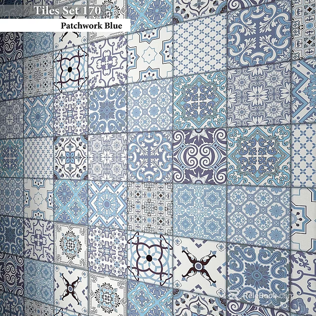 Blue And White Decorative Tiles With Various Patterns For Wall Decoration Design 3d model