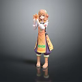 Pink Haired Female Figure Wearing Orange Apron Holding Small Orange Creature With Boots