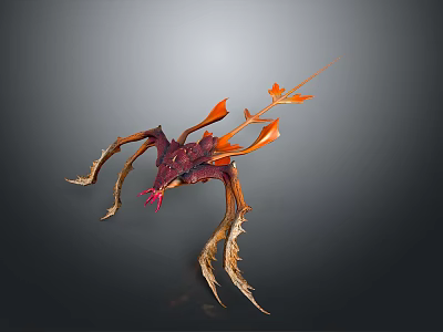 Mythical Fantasy Creature With Red Orange Limbs And Wing Like Structures 3d model