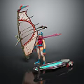 Mythical Character And Winged Creature With Colorful Wings Pink Spear And Glowing Platform