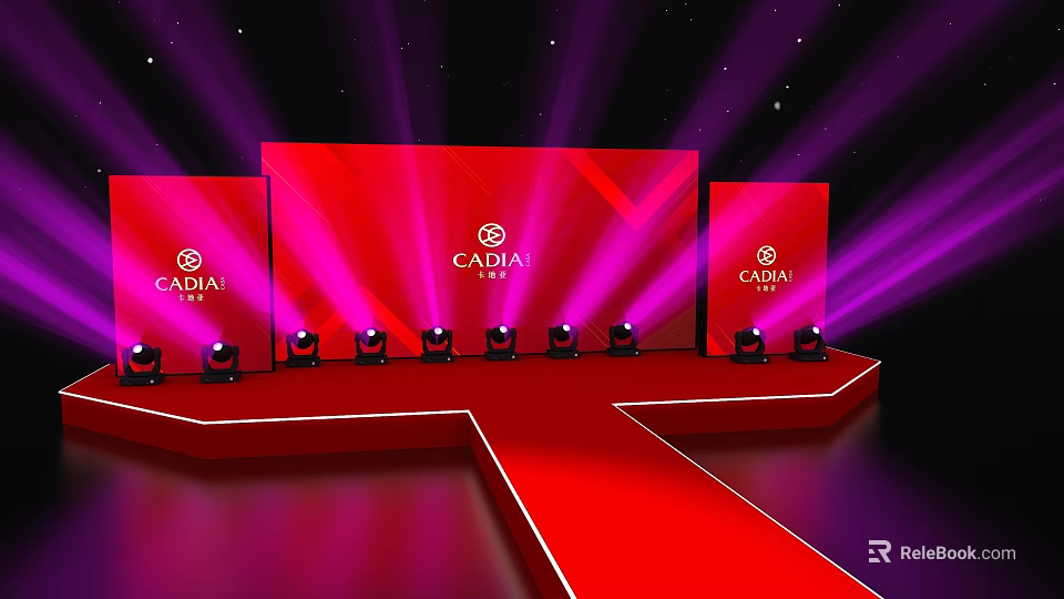 CADIA Stage Setup With Red Backdrop Purple Lights And Red Carpet 3d model