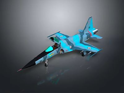 Blue Green Camouflage Fighter Jet Model With Detailed Cockpit And Landing Gear 3d model