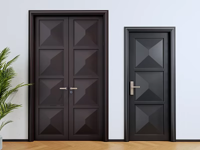 French Double Door French Villa Door French Solid Wooden Door Geometric Line Wooden Door 3d model