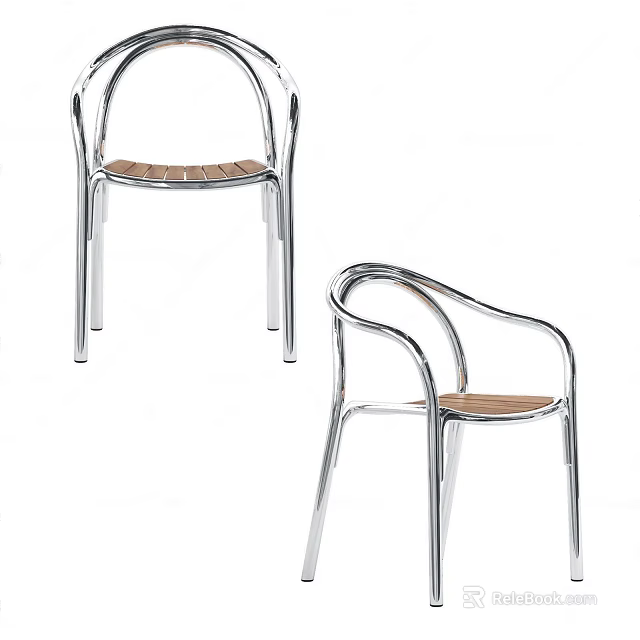 Modern Leisure Chair With Chrome Metal Frame And Wooden Seat Armrests Design 3d model 