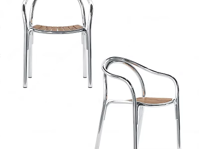 Modern Leisure Chair With Chrome Metal Frame And Wooden Seat Armrests Design 3d model