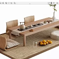 Japanese-style Tatami Tea Table and Chair Combination 3d model