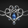 Elegant Silver Jewelry With Intricate Curly Metal Design Central Blue Gemstone And Small Blue Stones