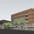 Modern Office Building Campus With Green Roofs And Central Landscaped Areas