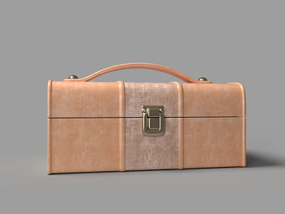 Light Brown Leather Storage Case With Carry Handle And Metal Lock 3d model
