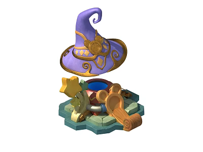 Purple Witch Hat With Intricate Golden Patterns And Star Key Decorative Accessories 3d model