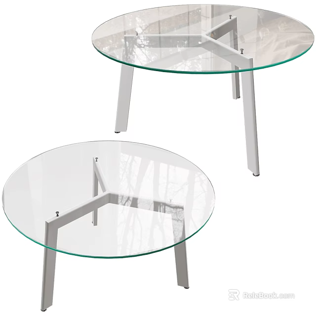 Two Round Glass Coffee Tables with Metal Legs and Smooth Top for Modern Living Room Decor 3d model 