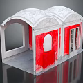 Elevator Hallway With Red Walls White Decorative Arches Windows And Doors
